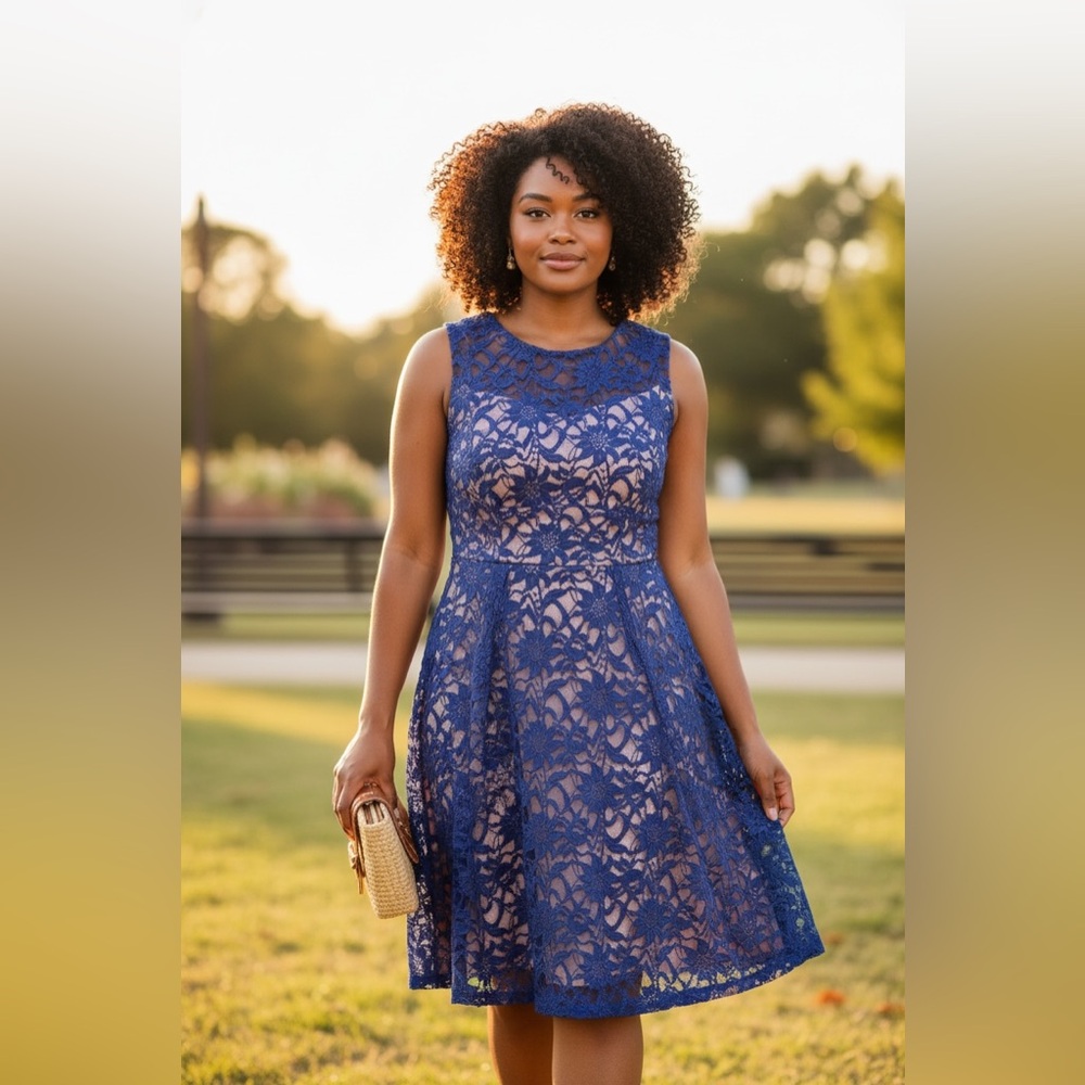 ESTABLISHED 1962 NAVY BLUE LACE DRESS